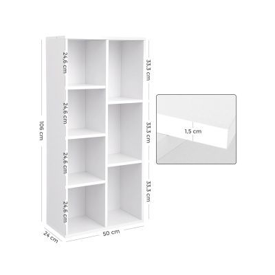 Ξύλινη Βιβλιοθήκη με 7 Ράφια 50 x 24 x 106 cm Χρώματος Λευκό VASAGLE LBC27WT