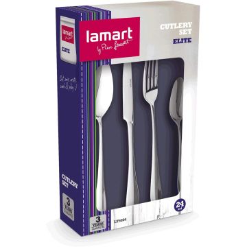 Lamart LT5004 Elite Stainless Steel Cutlery Set - 24 Pieces,Silver