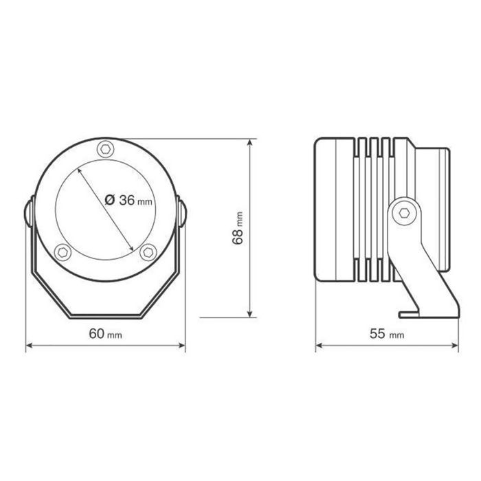  ΠΡΟΒΟΛΕΙΣ ΣΤΡΟΓΓΥΛΟΙ  ΜΕ ΒΑΣΗ O-LUX 1LED SMD 6000K 1800LM 12V 18W  ΚΑΡΦΙ 36Δχ68Υχ55Β mm  ΜΑΥΡΑ 2 ΤΕΜ 