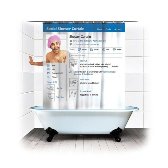  Κουρτίνα Μπάνιου με Κρίκους 180 x 180 cm Social Network MWS1472 