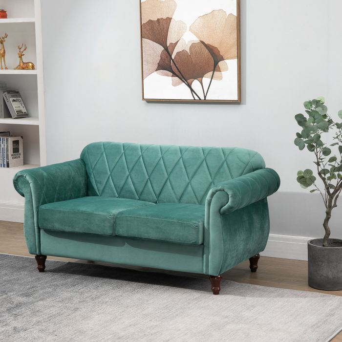  Διθέσιος καναπές Homcom σε αφρώδες καουτσούκ και πράσινο βελούδο Vintage σχέδιο 148 x 72 x 76 cm 