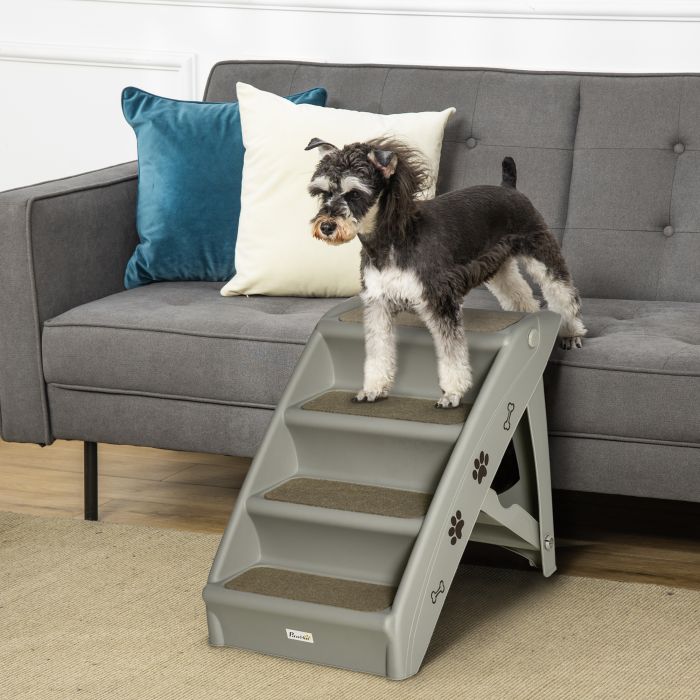  Πτυσσόμενη σκάλα για σκύλους PawHut με 4 αντιολισθητικά σκαλοπάτια, κατοικίδια έως 20 κιλά, γκρι 