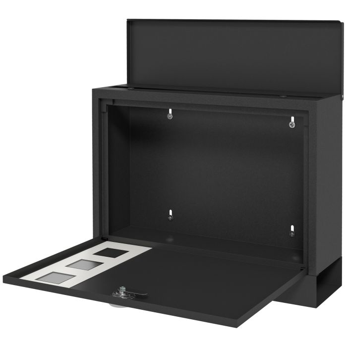  Μεταλλικό γραμματοκιβώτιο HOMCOM με 2 κλειδιά ασφαλείας, 3 παράθυρα και τρύπα αποστράγγισης, 36,5x11,5x29 cm, Μαύρο 