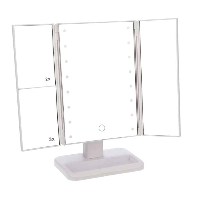  Τριπλός Καθρέπτης Μακιγιάζ με Μεγέθυνση 2x 3x και Φωτισμό με 16 LED Bakaji 02813557 