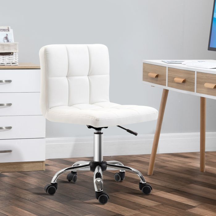  Ρυθμιζόμενη περιστρεφόμενη καρέκλα HomCom από συνθετικό δέρμα, λευκό, 46x51x76-88cm 