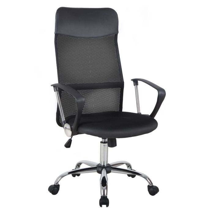  HOMCOM Εργονομική περιστρεφόμενη και κουνιστή καρέκλα γραφείου με ρόδες, ρυθμιζόμενο ύψος και διχτυωτή πλάτη μαύρη 