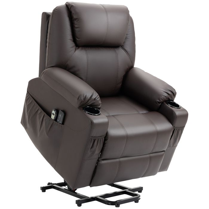  HOMCOM Lift Chair Ανακλινόμενη έως 135° με ποτηροθήκη, Τηλεχειριστήριο και υποπόδιο 88x92x106 cm, Καφέ 