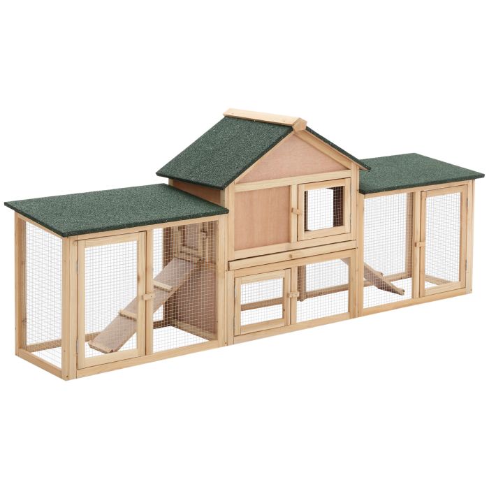  PawHut Garden Hutch with Run and Ramps Waterproof Roof, Wood, 210x45,5x84,5cm 