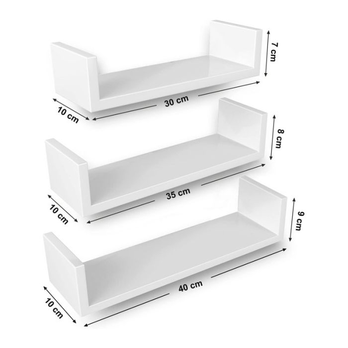  Σετ Επιτοίχια Ξύλινα Ράφια 40 x 9 x 10 cm 3 τμχ Songmics LWS40WT 