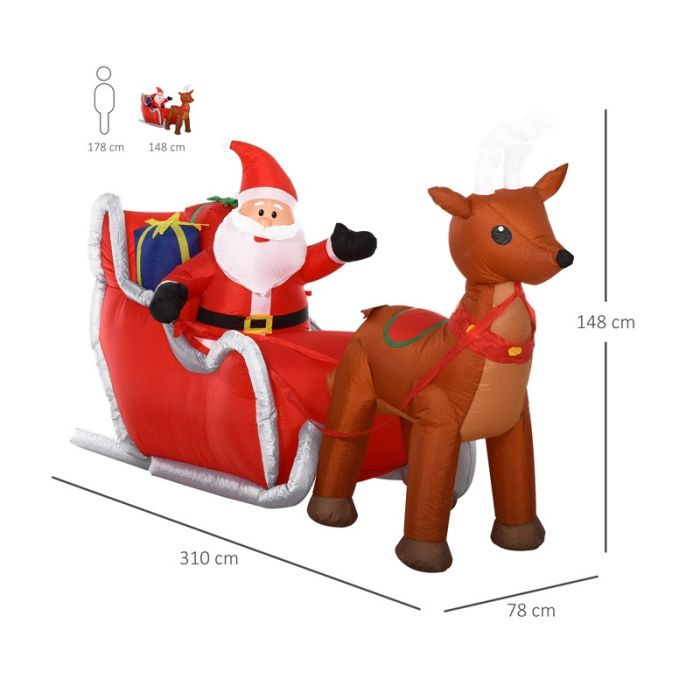  Φουσκωτός Άγιος Βασίλης με Έλκηθρο και LED Φωτισμό 310 x 78 x 148 cm HOMCOM 844-300 