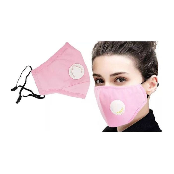 Βαμβακερή Επαναχρησιμοποιούμενη Μάσκα Προσώπου με Βαλβίδα Εκπνοής Χρώματος Ροζ SPM DB7763