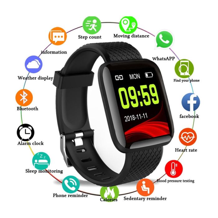  Smartwatch με Μετρητή Καρδιακών Παλμών Χρώματος Μαύρο Smart Band 116 SPM M116 