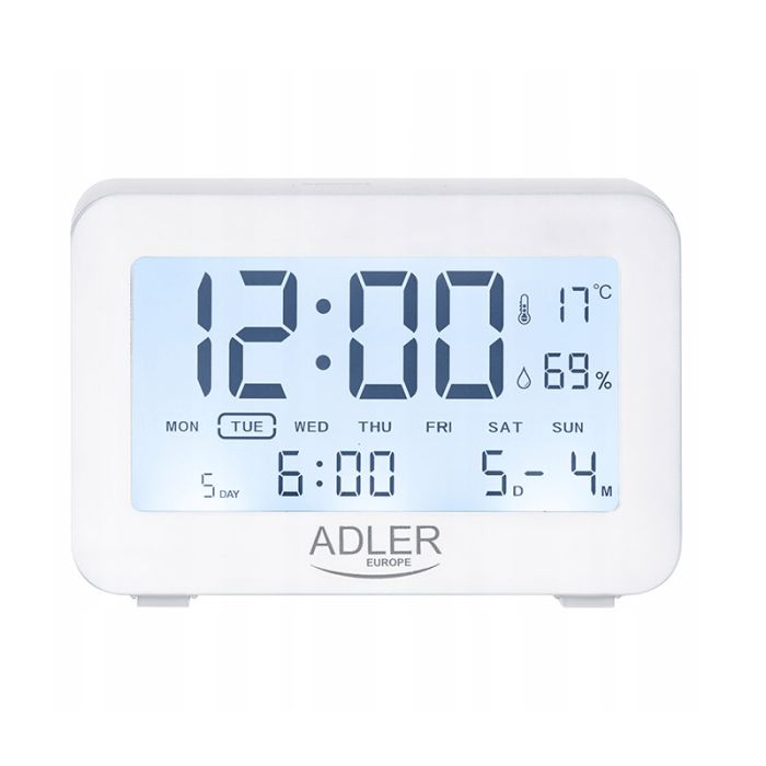  Ψηφιακό Επιτραπέζιο Ρολόι με Ξυπνητήρι Χρώματος Λευκό Adler AD-1196W 