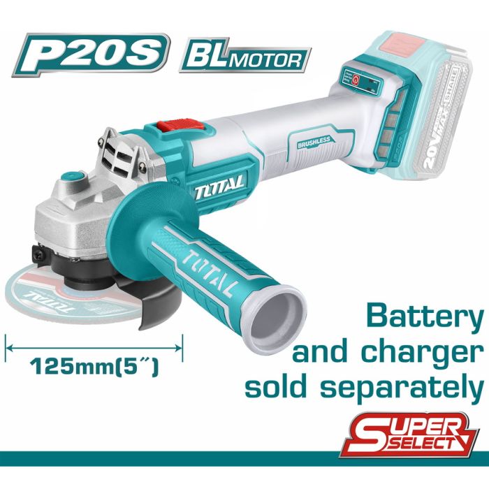  TOTAL ΕΠΑΓΓ. ΓΩΝΙΑΚΟΣ ΤΡΟΧΟΣ ΜΠΑΤ. Li-ion 20V / 125mm ΧΩΡΙΣ ΜΠΑΤΑΡΙΑ &amp; ΦΟΡΤΙΣΤΗ (TAGLI201258) 