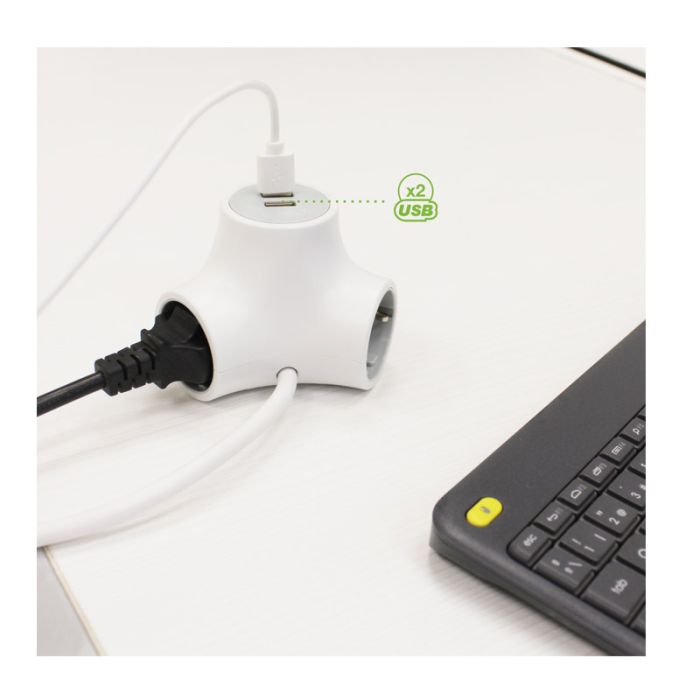  Πολύπριζο 3 Θέσεων με 2 Θύρες USB και Καλώδιο 1.4 m GSC 103000014 