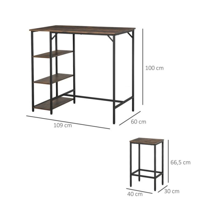 Σετ Μεταλλικό Ορθογώνιο Τραπέζι - Bar 109 x 60 x 100 cm με 2 Σκαμπό HOMCOM 835-338 