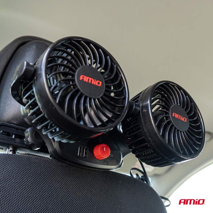  ΑΝΕΜΙΣΤΗΡΑΣ ΔΙΠΛΟΣ 12V 2χ4''(10,8cm) ΜΕ ΦΙΣ ΑΝΑΠΤΗΡΑ/2 USB 5V &amp; ΣΤΗΡΙΞΗ ΣΤΟ ΠΡΟΣΚΕΦΑΛΟ ΑMiO - 1 TEM. 