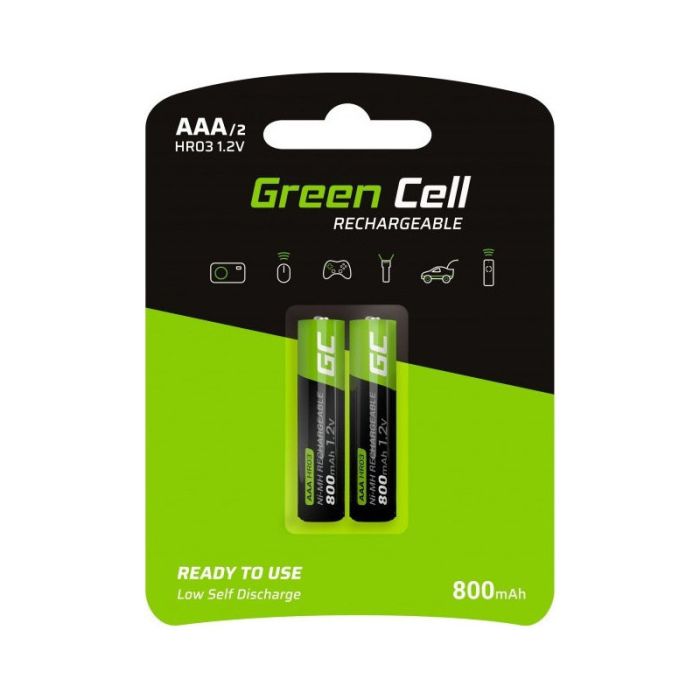  Σετ Επαναφορτιζόμενες Μπαταρίες AAA Ni-MH 800 mAh 1.2 V 2 τμχ Green Cell GR08 