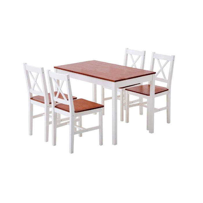  Σετ Ξύλινο Τραπέζι Κουζίνας 108 x 64 x 73 cm με 4 Καρέκλες Hoppline HOP1001322 