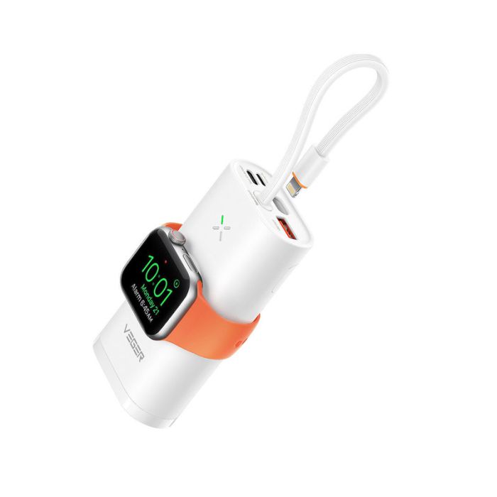  Power Bank Γρήγορης Φόρτισης 10000 mAh με 2 Θύρες Type-C / 1 USB-A και Ασύρματη Φόρτιση Apple Watch Veger W1162S 