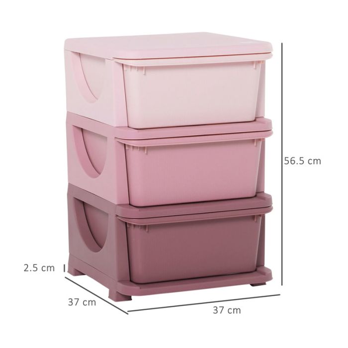  Παιδική Πλαστική Συρταριέρα με 3 Συρτάρια 37 x 37 x 56.5 cm Χρώματος Ροζ HOMCOM 311-023PK 