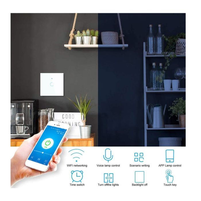  Χωνευτός Διακόπτης Τοίχου Wi-Fi Smart Switch για Έλεγχο Φωτισμού με Ένα Πλήκτρο Αφής Rovo FN1C 