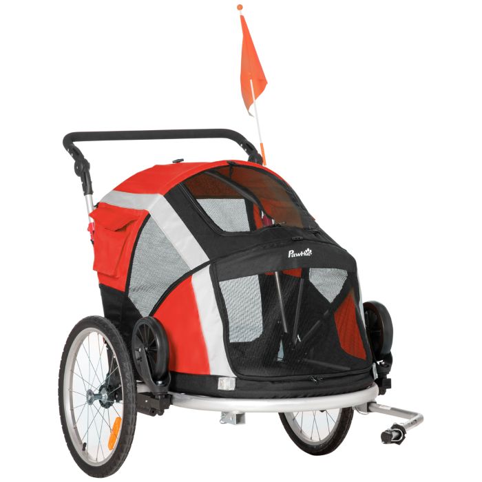  PawHut Dog Bike Trailer για σκύλους κάτω των 30 κιλών με 2 εισόδους, δίχτυα παράθυρα και ανοιγόμενη οροφή, 150x82x98-108cm 