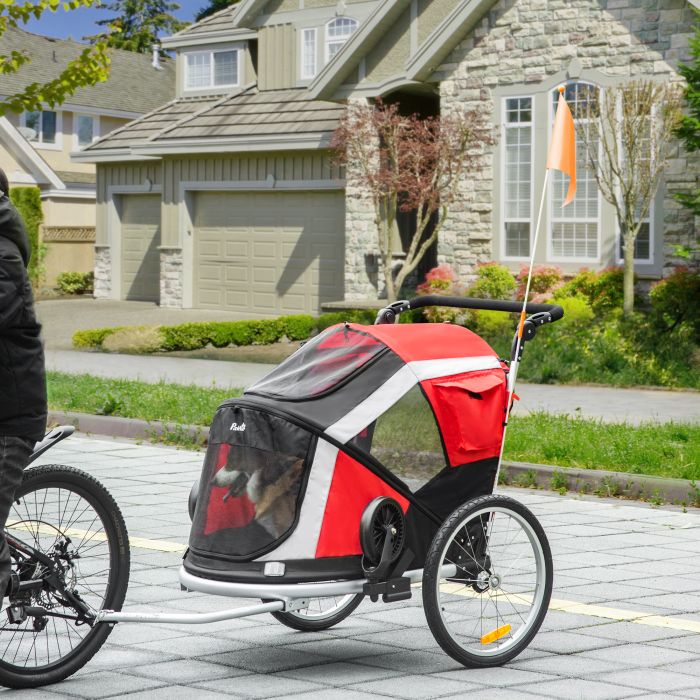  PawHut Dog Bike Trailer για σκύλους κάτω των 30 κιλών με 2 εισόδους, δίχτυα παράθυρα και ανοιγόμενη οροφή, 150x82x98-108cm 