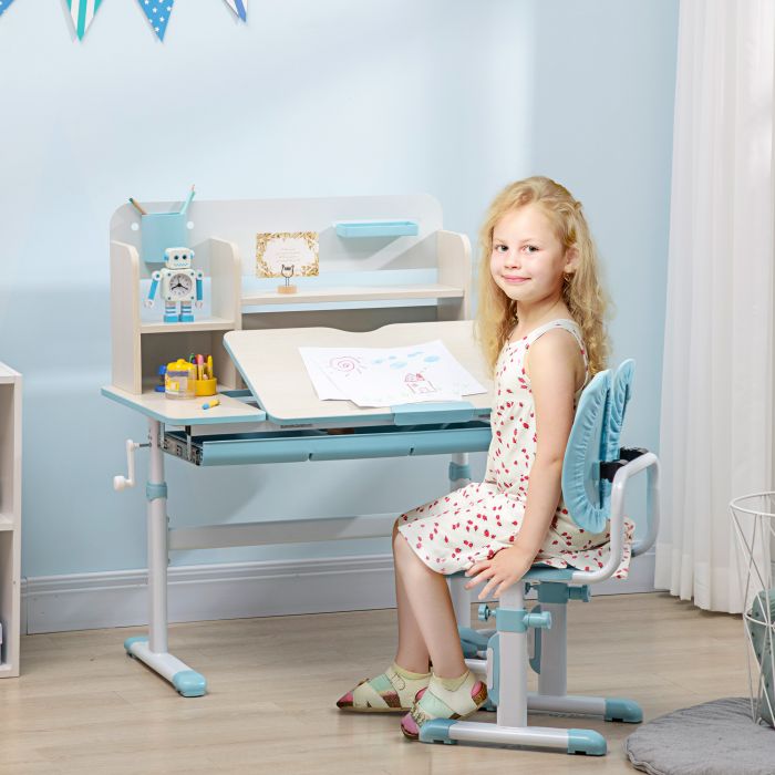  Σχολικό γραφείο ZONEKIZ με καρέκλα για παιδιά 3-12 ετών, ρυθμιζόμενο ύψος και ανακλινόμενη κορυφή, γαλάζιο 