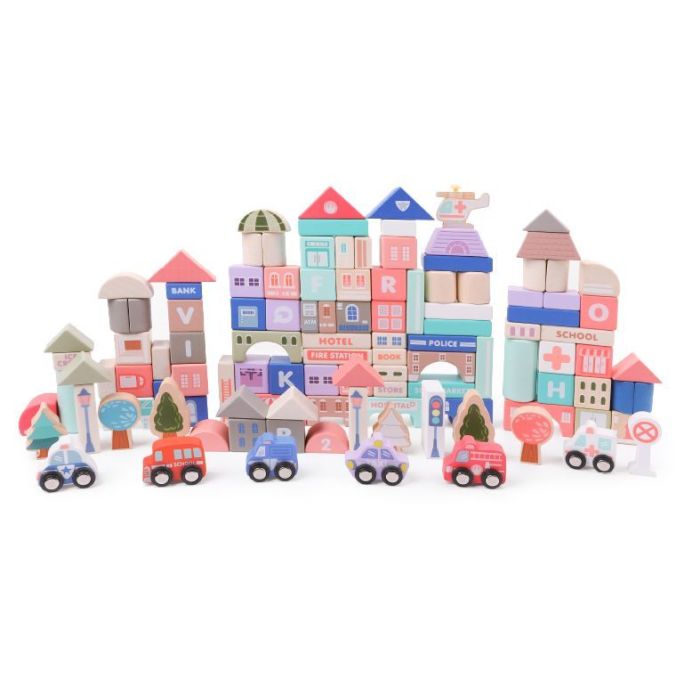 Ξύλινα Τουβλάκια City με Χαλάκι 115 τμχ HM015220 ECOTOYS