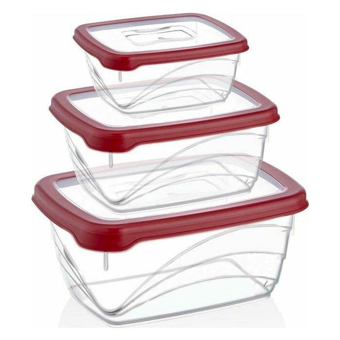 Herzberg Σετ Πλαστικά Φαγητοδοχεία Μπολ 3 τεμαχίων, σε κόκκινο χρώμα, Extra Bio Saver, HG-L771 - Herzberg
