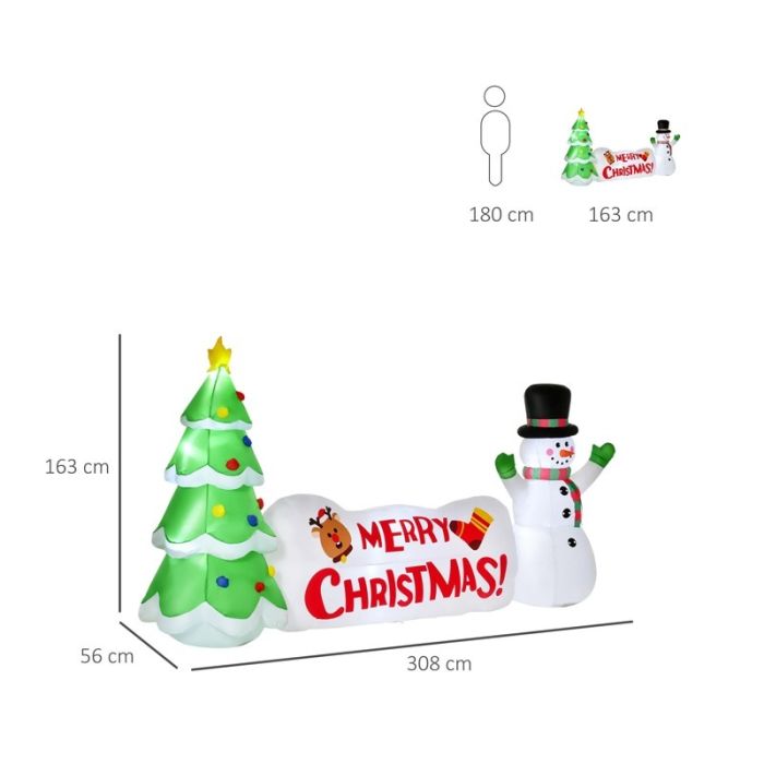 Φουσκωτό Χριστουγεννιάτικο Δέντρο και Χιονάνθρωπος 1.63 m με LED Φωτισμό HOMCOM 844-437