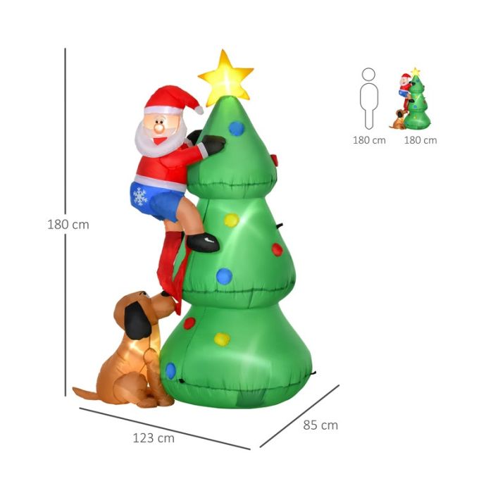 Φουσκωτό Χριστουγεννιάτικο Δέντρο και  Άγιος Βασίλης 1.80 m με LED Φωτισμό HOMCOM 844-371V90