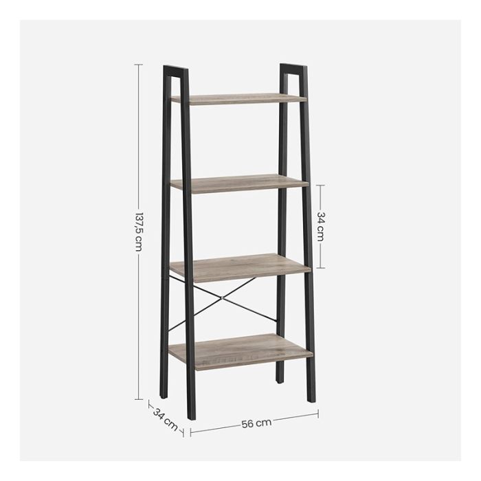  Μεταλλική Βιβλιοθήκη με 4 Ράφια 56 x 34 x 137.5 cm Χρώματος Γκρι VASAGLE LLS44MB 