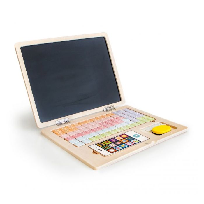  Ξύλινο Εκπαιδευτικό Παιδικό Μαγνητικό Laptop με Αξεσουάρ Χρώματος Καφέ Ανοιχτό Ecotoys G068-ECO_STANDART 