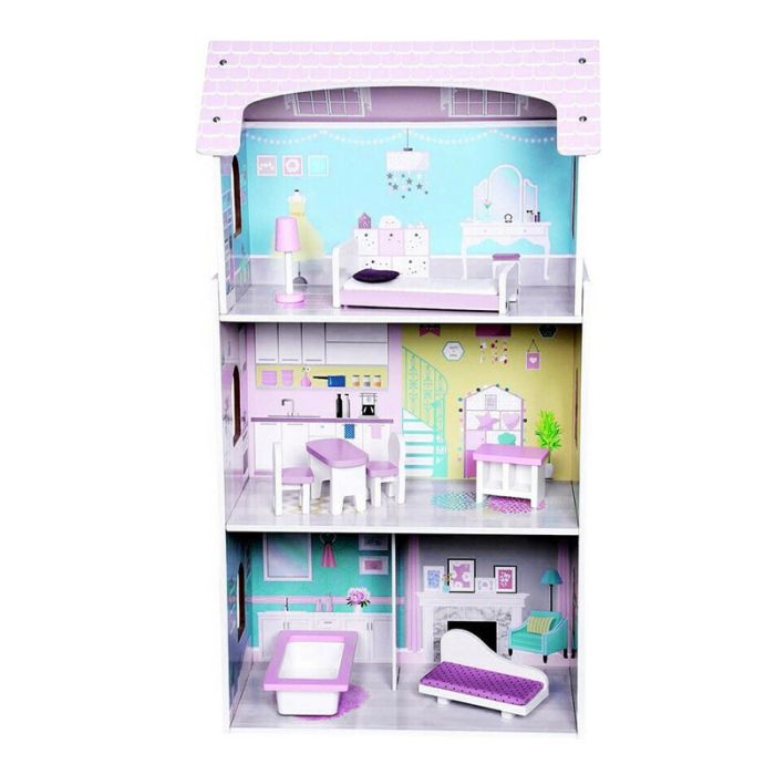  Ξύλινο Παιδικό Κουκλόσπιτο 3 Ορόφων 53.5 x 27 x 95 cm Anna Ecotoys 4121 