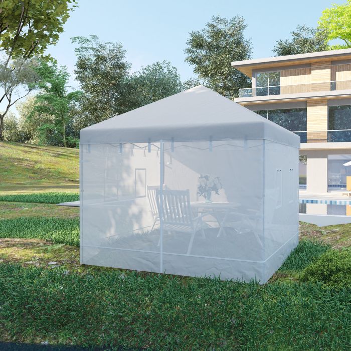  Outsunny 3x3 Nylon Gazebo Wall, Σετ 3 τεμαχίων κουνουπιέρα με 6 παράθυρα και πόρτα με φερμουάρ, 300Lx195cm 