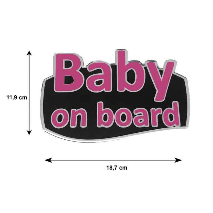  BABY ON BOARD ΑΥΤΟΚΟΛΛΗΤΟ ΕΞΩΤΕΡΙΚΗΣ ΧΡΗΣΗΣ 18,7 Χ 11,9 cm ΦΟΥΞΙΑ/ΜΑΥΡΟ/ΧΡΩΜΙΟ ΜΕ ΕΠΙΚΑΛΥΨΗ ΕΠΟΞΕΙΔΙΚΗΣ ΡΥΤΙΝΗΣ (ΥΓΡΟ ΓΥΑΛΙ) - 1 ΤΕΜ. 