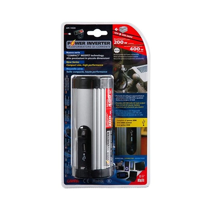  POWER INVERTER 200 ΜΕΤΑΤΡΟΠΕΑΣ 12V &gt; 220V MAX POWER 200W - PEAK POWER 400W 