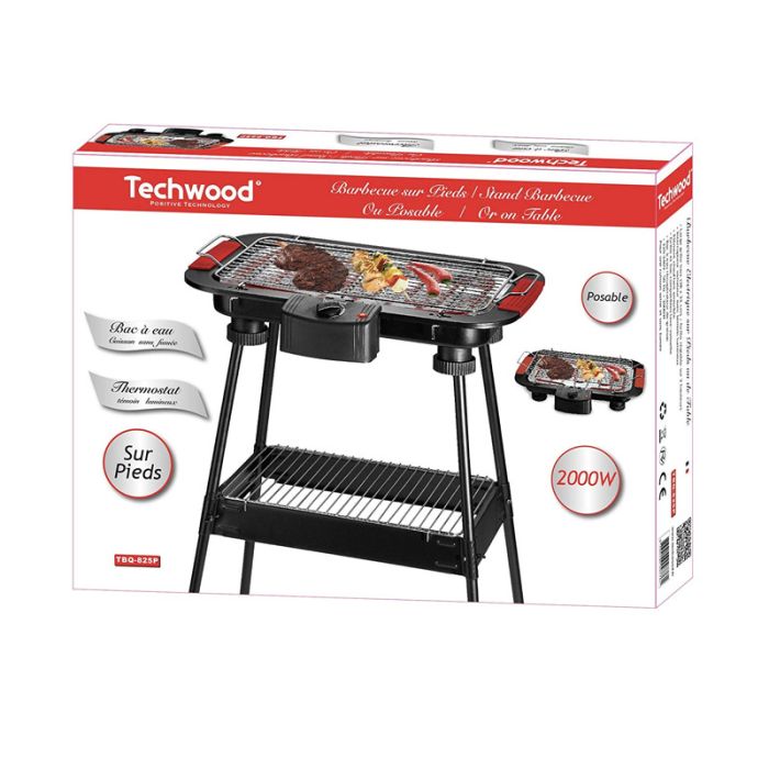  Φορητή Ηλεκτρική Ψηστιέρα - Μπάρμπεκιου 2000 W Techwood Χρώματος Κόκκινο TBQ-825P 