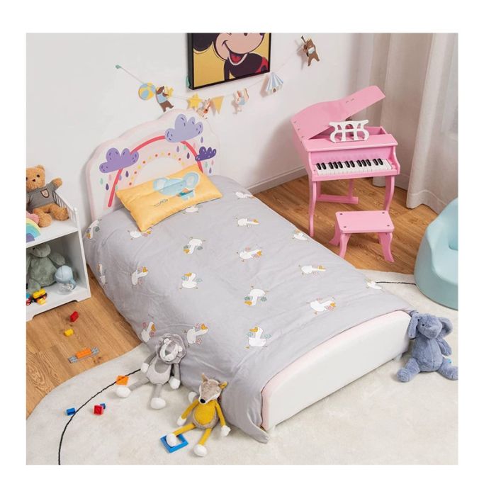  Ξύλινο Χαμηλό Μονό Παιδικό Κρεβάτι 153 x 77 x 70 cm για Στρώμα 140 x 70 x 15-20 cm Rainbow Costway HY10030 