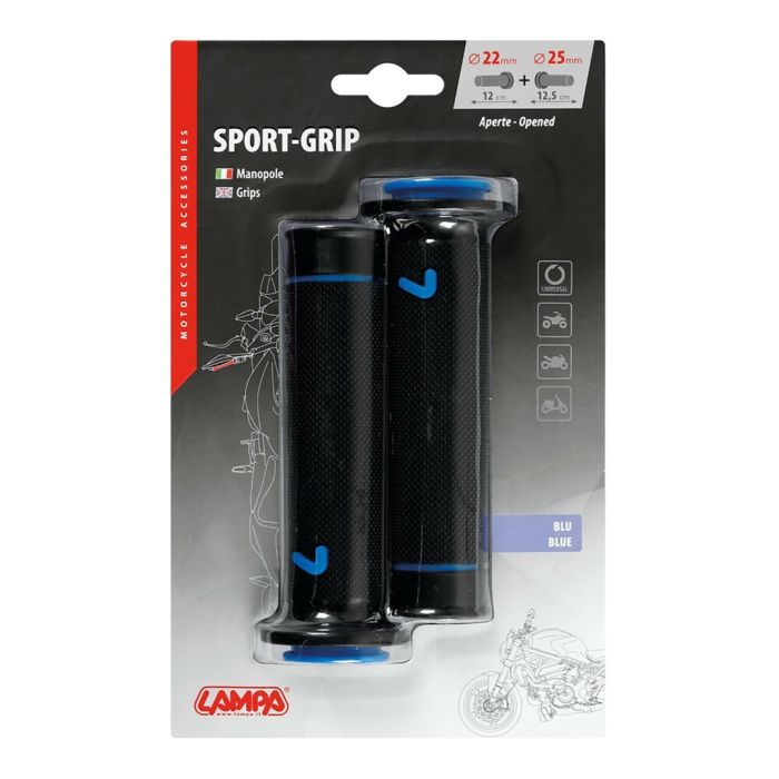  ΧΕΙΡΟΛΑΒΕΣ ΤΙΜΟΝΙΟΥ ΜΗΧΑΝΗΣ SPORT-GRIP ΜΑΥΡΟ/ΜΠΛΕ (22 mm-12cm/25mm-12,5cm) LAMPA - 2 ΤΕΜ. 