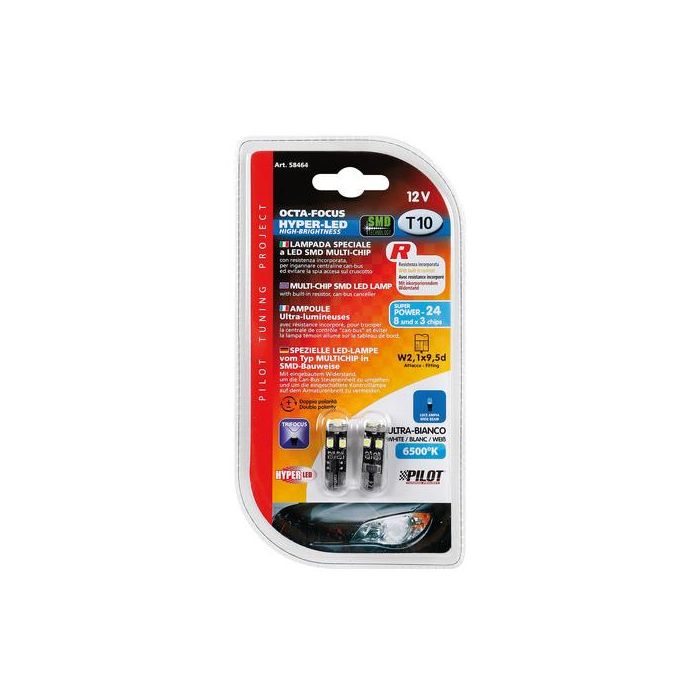  T10 W5W 12V W2,1x9,5d 100lm HYPER-LED24 6.500K ΛΕΥΚΟ 8SMDx3chips (ΚΑΡΦΩΤΟ - CAN-BUS) 2ΤΕΜ. 
