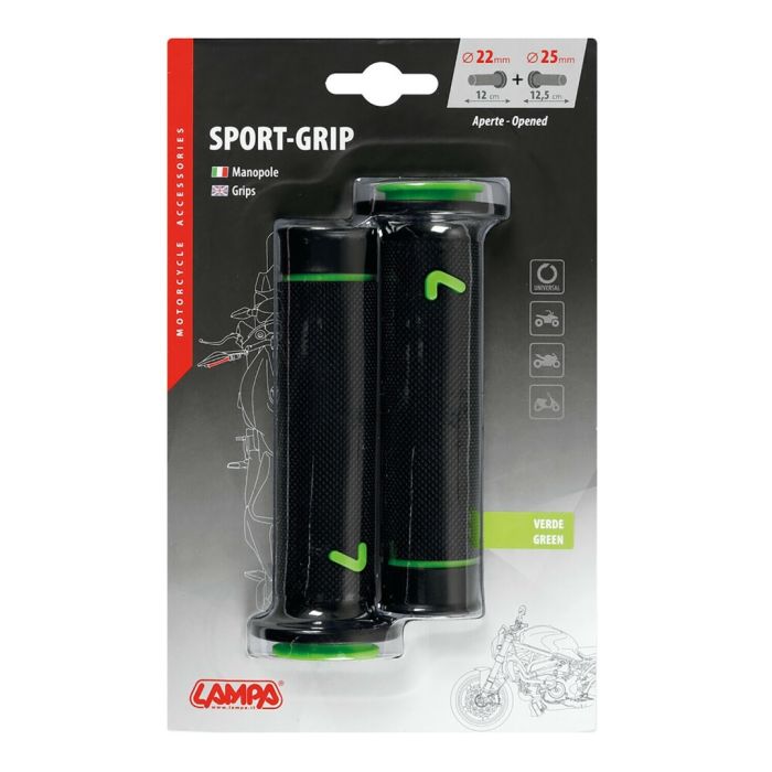  ΧΕΙΡΟΛΑΒΕΣ ΤΙΜΟΝΙΟΥ ΜΗΧΑΝΗΣ SPORT-GRIP ΜΑΥΡΟ/ΠΡΑΣΙΝΟ (22 mm-12cm/25mm-12,5cm) LAMPA - 2 ΤΕΜ. 