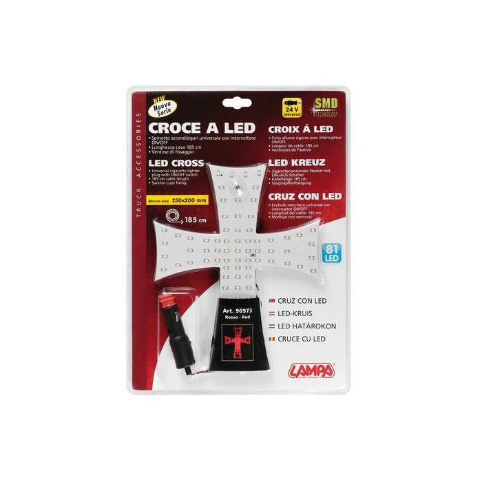  ΣΤΑΥΡΟΣ 24V ΜΕ 81 LED ΚΟΚΚΙΝΟ ΜΕ ΦΙΣ ΑΝΑΠΤΗΡΑ ΚΑΙ ΚΑΛΩΔΙΟ 200cm 200x250mm 