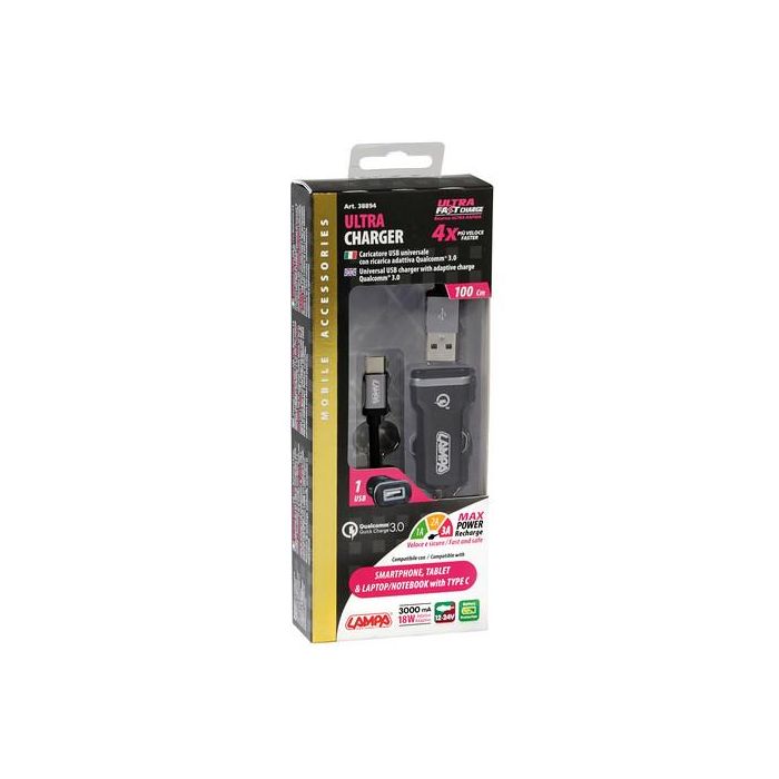  ΦΟΡΤΙΣΤΗΣ ΑΝΑΠΤΗΡΑ 12/24V ΜΕ 1 USB TYPE-C 3000mA ΚΑΛΩΔΙΟ 100cm ULTRA FAST CHARGER(LAPTOP/NOTEBOOK) 