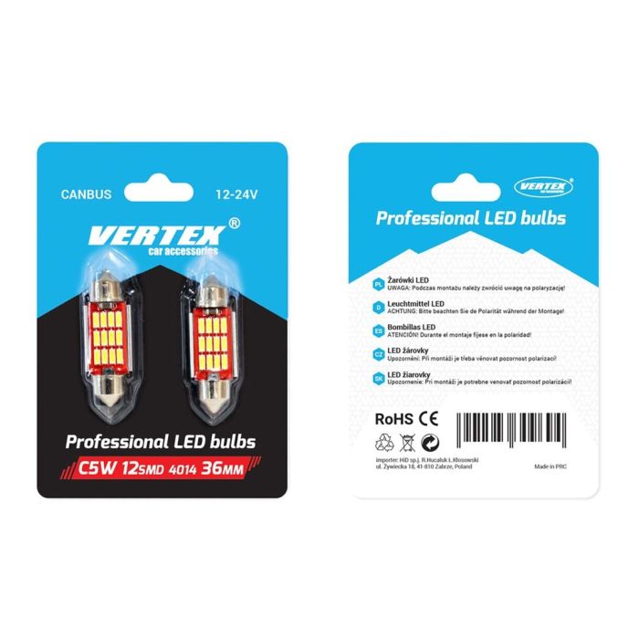  ΛΑΜΠΑΚΙΑ ΠΛΑΦΟΝΙΕΡΑΣ 36mm 12/24V 2,9W 5600K 12LED CANBUS FESTOON (ΛΕΥΚΟ) AMiO - 2 ΤΕΜ. 