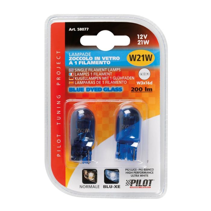  W21W (T20) 12V W3x16d 21W 200lm (ΚΑΡΦΩΤΟ-ΑΚΑΛΥΚΟ) BLUE DYED-GLASS 2ΤΕΜ. BLISTER 