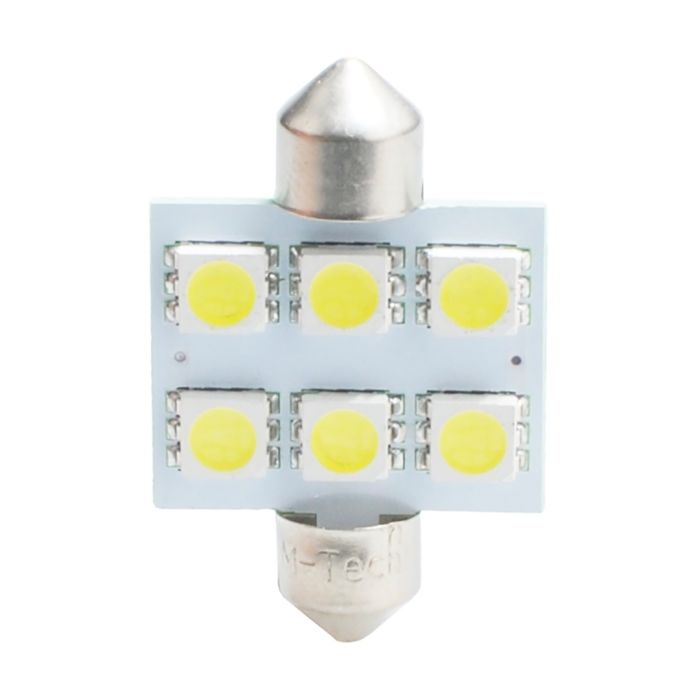  ΛΑΜΠΑΚΙΑ ΠΛΑΦΟΝΙΕΡΑΣ C5W/C10W 12V 1,44W SV8,5 36mm PREMIUM LED 6xSMD5050 ΛΕΥΚΟ BLISTER 2ΤΕΜ. M-TECH 