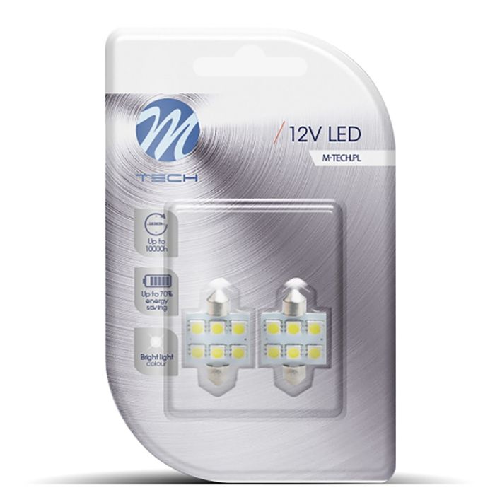  ΛΑΜΠΑΚΙΑ ΠΛΑΦΟΝΙΕΡΑΣ C5W/C10W 12V 1,44W SV8,5 36mm PREMIUM LED 6xSMD5050 ΛΕΥΚΟ BLISTER 2ΤΕΜ. M-TECH 